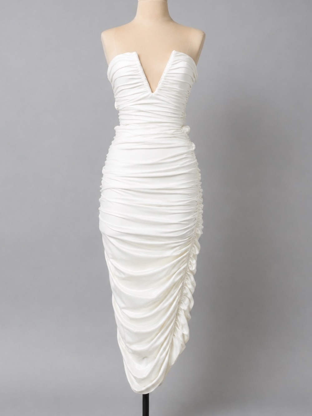 Superdown White Ruched Deep V Midi Dress XS NWT